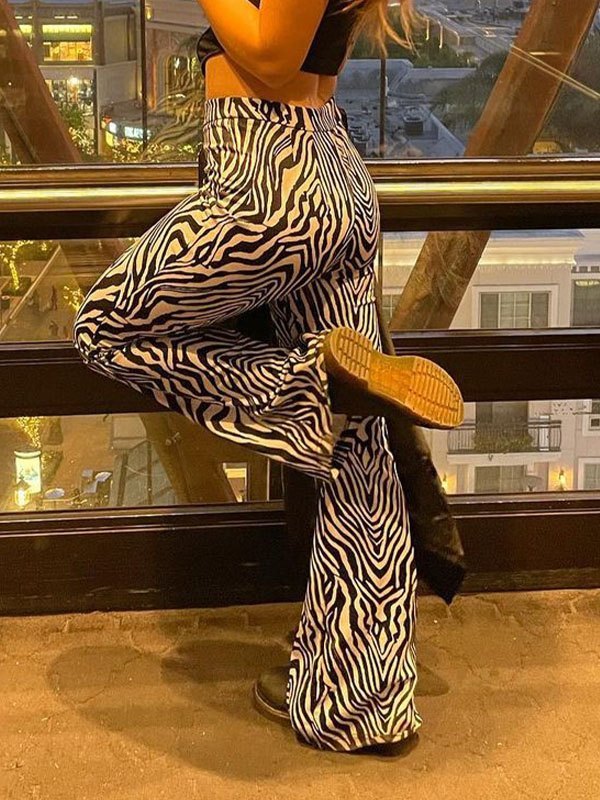 EMMIOL Zebra Print Flare Leg Pants