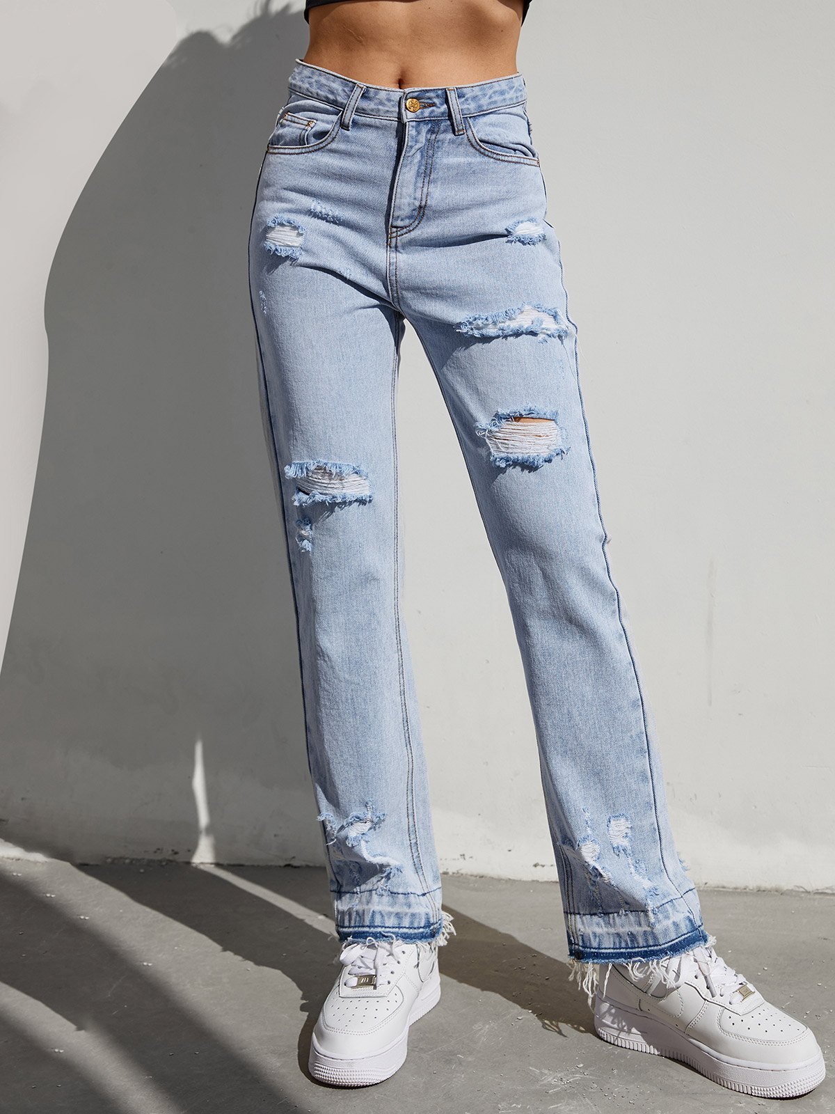 2022 Jeans strappati attillati Blu S In Jeans Strappati Online Store. Best  For Sale | Emmiol.com