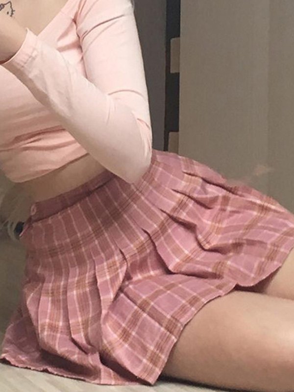 EMMIOL Checked Pleated Mini Skirt