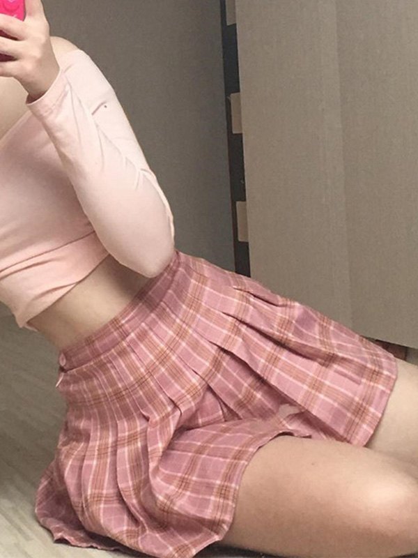 EMMIOL Checked Pleated Mini Skirt