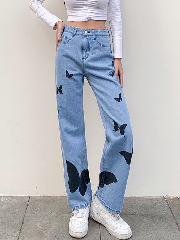 Butterfly high waisted boyfriend jeans main image 1