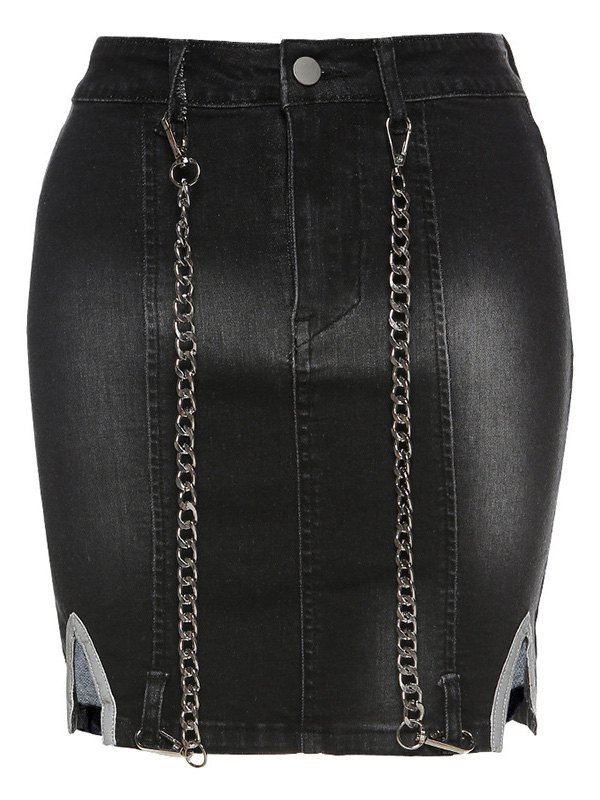 EMMIOL Falda vaquera cruzada con cadena decorativa