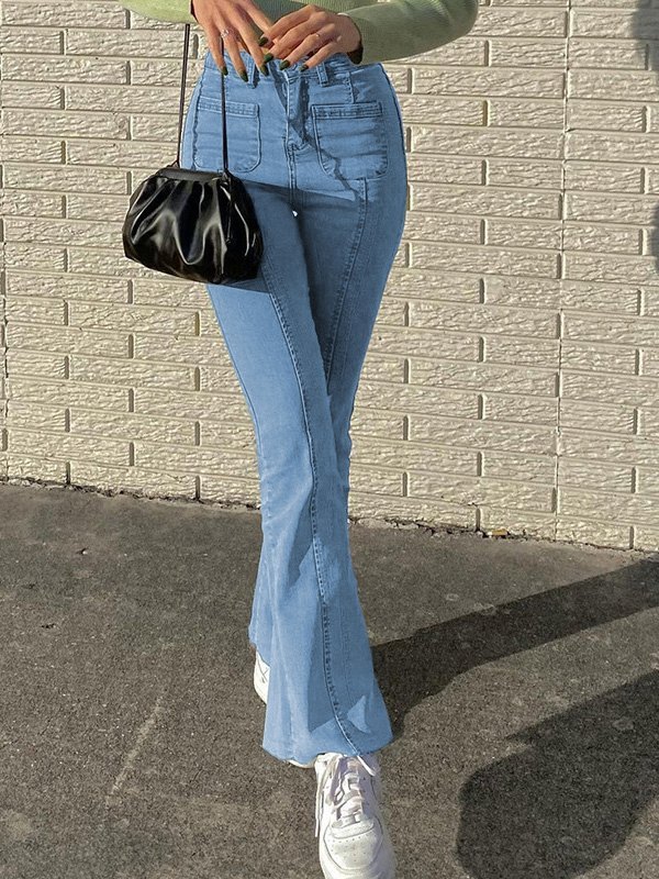 EMMIOL Jeans acampanados de tiro medio con empalmes