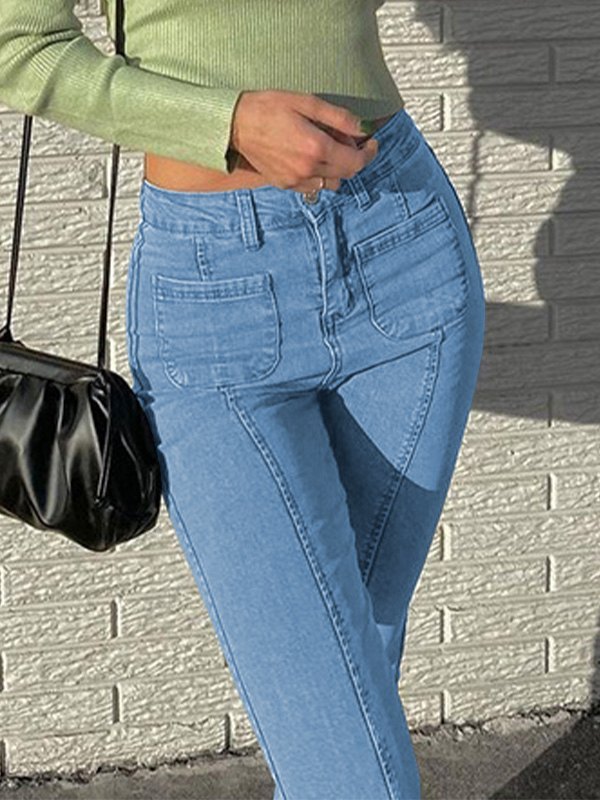 EMMIOL Jeans acampanados de tiro medio con empalmes