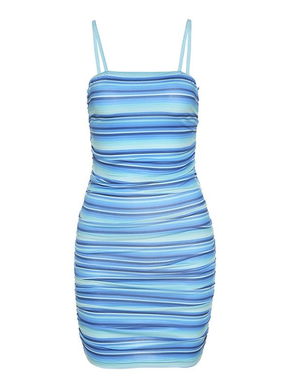 EMMIOL Minivestido ajustado fruncido a rayas