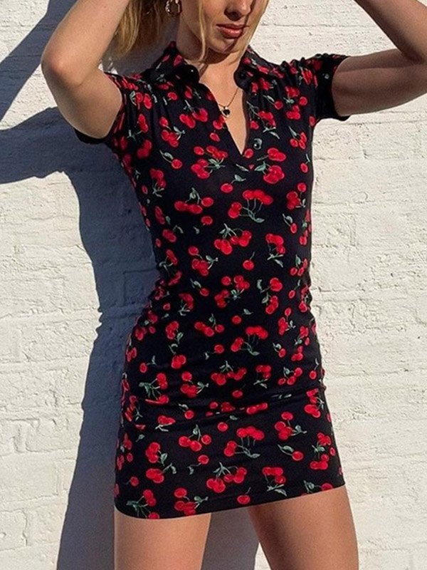 Kawaii Cherry Cut Out Mini Polo Dress