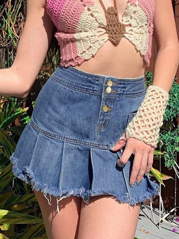 EMMIOL Gonna in denim plissettato effetto consumato