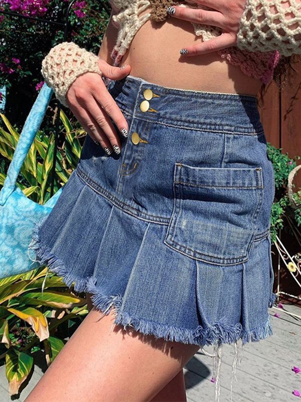 EMMIOL Gonna in denim plissettato effetto consumato