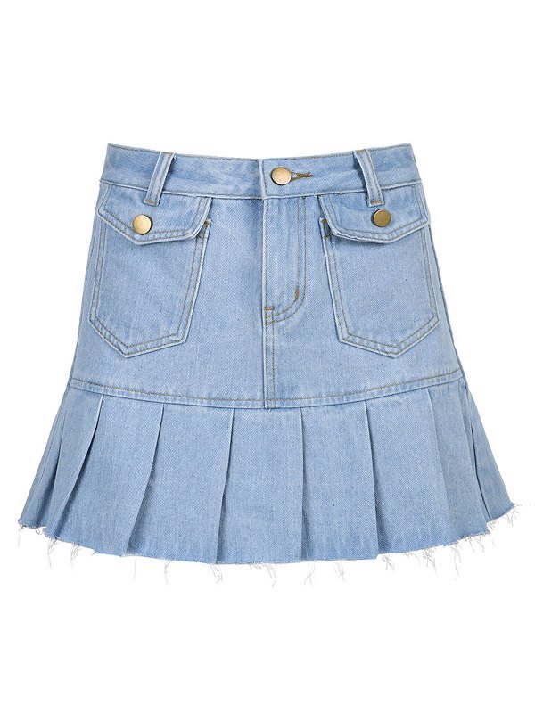 EMMIOL Minifalda plisada de mezclilla desgastada