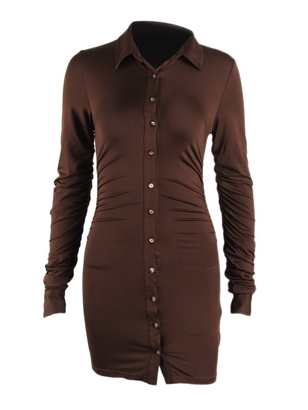 EMMIOL Buttoned Long Sleeve Bodycon Mini Dress