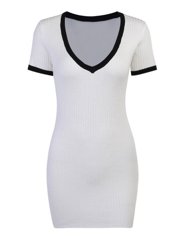 EMMIOL V-Neck Woolen Bodycon Mini Dress