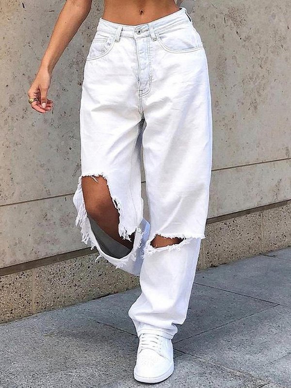 2022 Mid Rise Extra Ripped Jeans White 