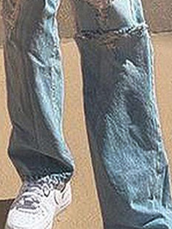 EMMIOL Washed Mid Rise Ripped Jeans
