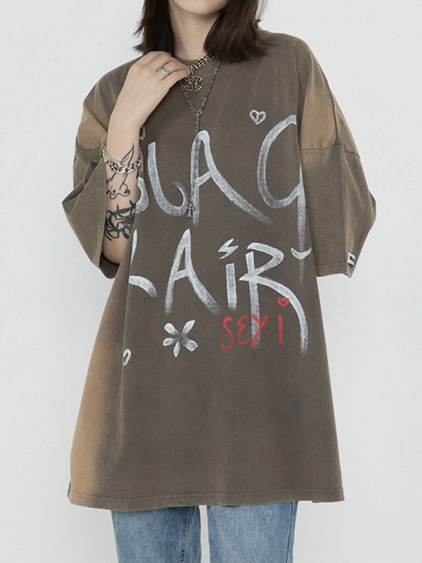EMMIOL Camiseta pintada a mano envejecida para hombre
