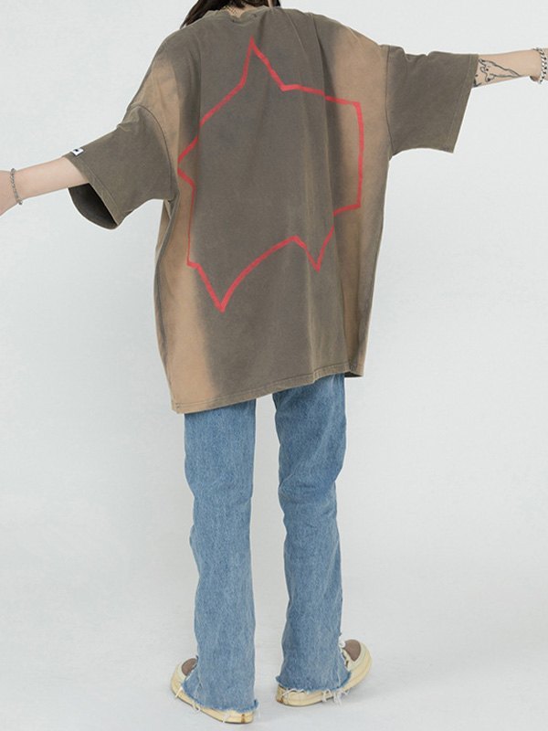 EMMIOL Camiseta pintada a mano envejecida para hombre