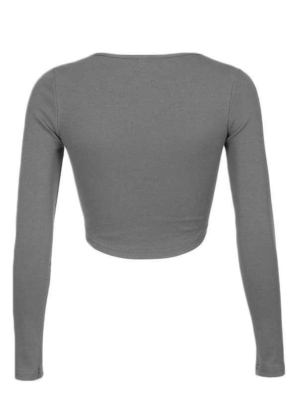 EMMIOL Embroidered Long Sleeve Rib Crop Top