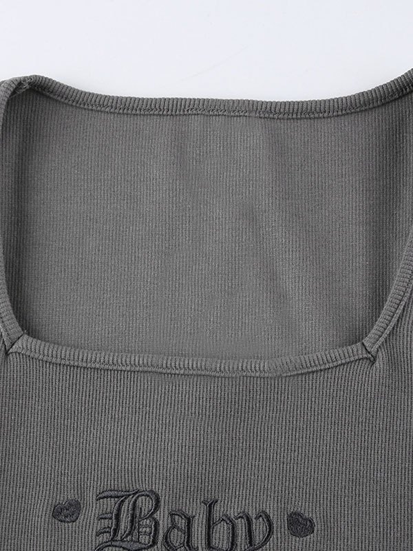 EMMIOL Embroidered Long Sleeve Rib Crop Top