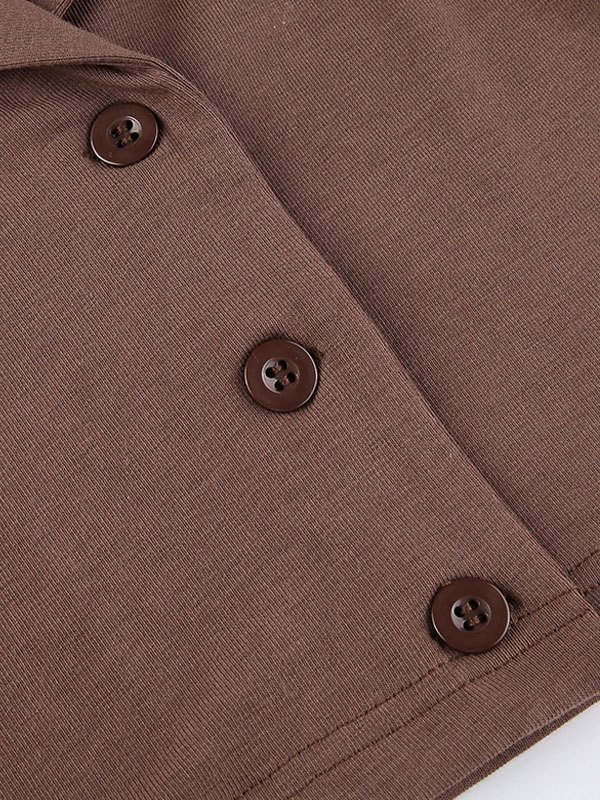 EMMIOL Buttoned Polo Neck Crop Top