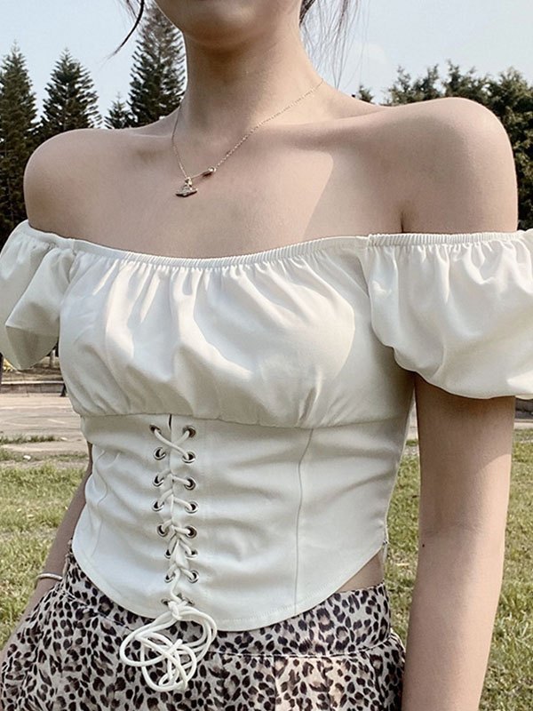 EMMIOL Puff Sleeve Corset Crop Top