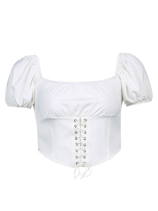 2023 Puff Sleeve Corset Crop Top White M In Tops & Tees Online Store