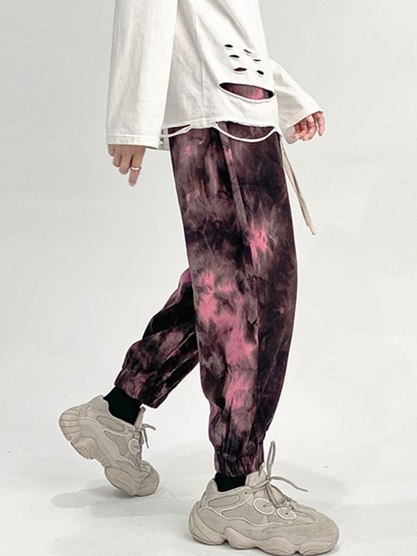 EMMIOL Pantalones jogger con efecto tie-dye para hombre