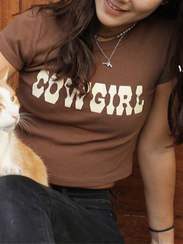 EMMIOL Camiseta Corta con Impresión Cow Girl