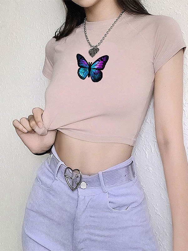 EMMIOL Butterfly Print Crop Top