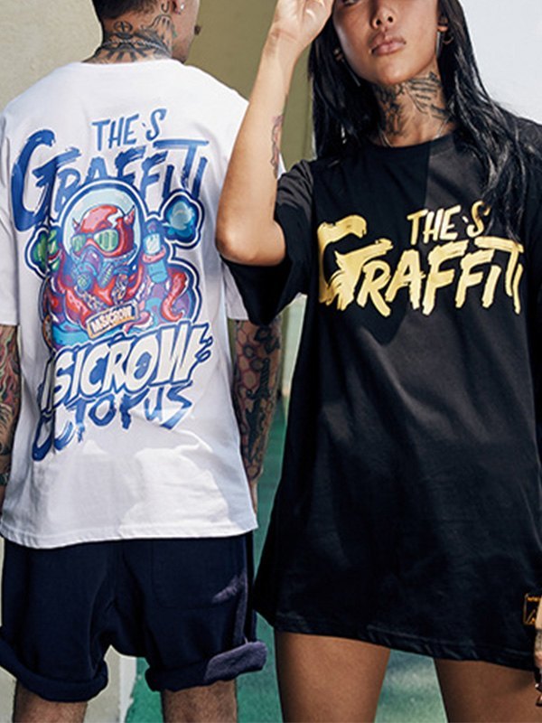 EMMIOL T-shirt da uomo con grafica Graffiti Octopus