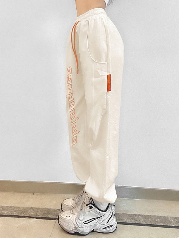 EMMIOL Pantalones jogger con bordado de letras