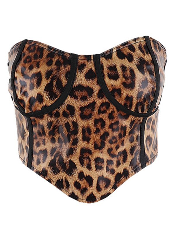 EMMIOL Top bandeau de piel sintética con estampado de leopardo