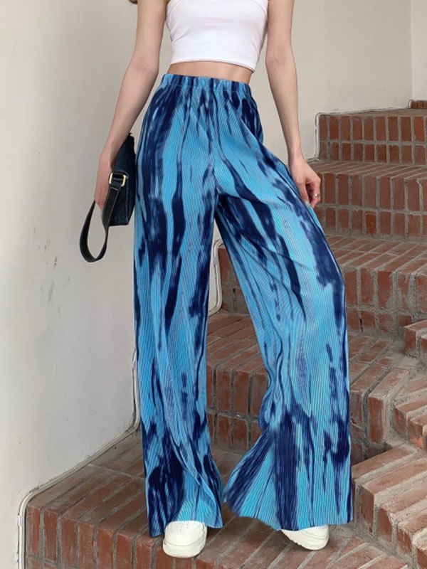 EMMIOL Pantalones holgados con abertura con efecto tie-dye