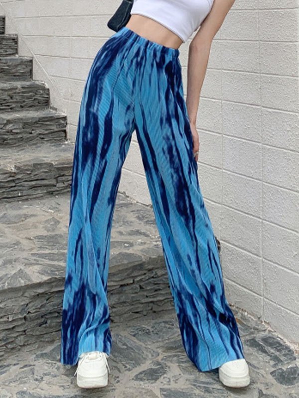 EMMIOL Pantalones holgados con abertura con efecto tie-dye