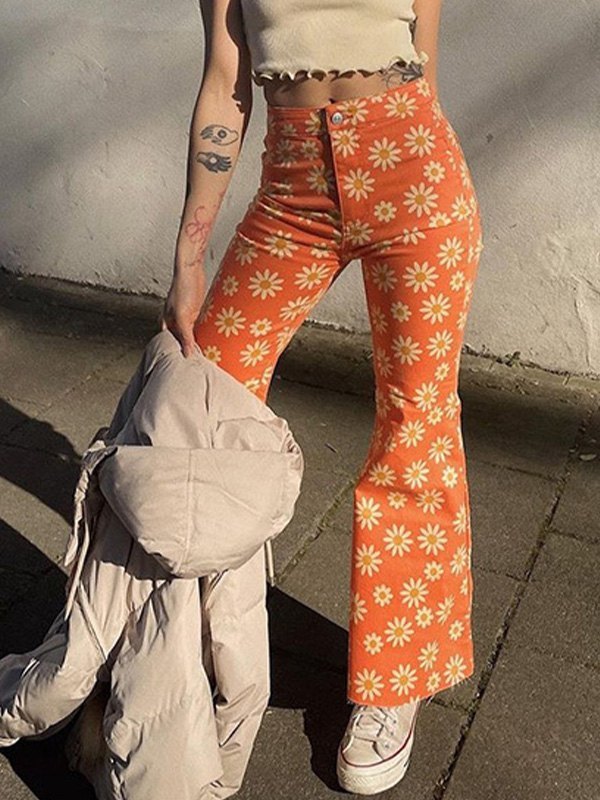 EMMIOL Daisy Print Flare Leg Pants