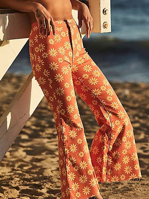 EMMIOL Daisy Print Flare Leg Pants
