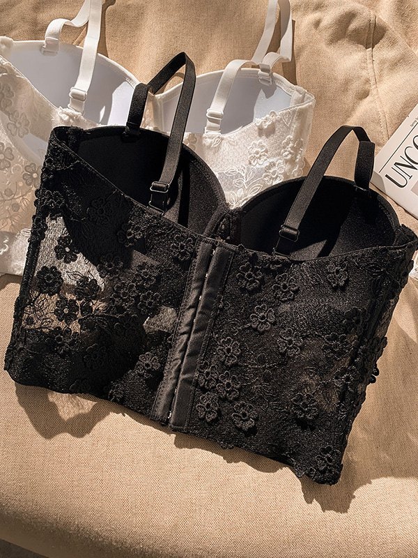 EMMIOL Top estilo corsé con bordado de encaje de flores