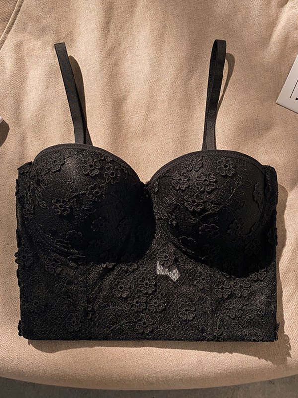 EMMIOL Top estilo corsé con bordado de encaje de flores