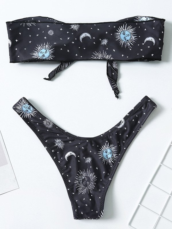 EMMIOL Conjunto de bikini bandeau con estampado astral