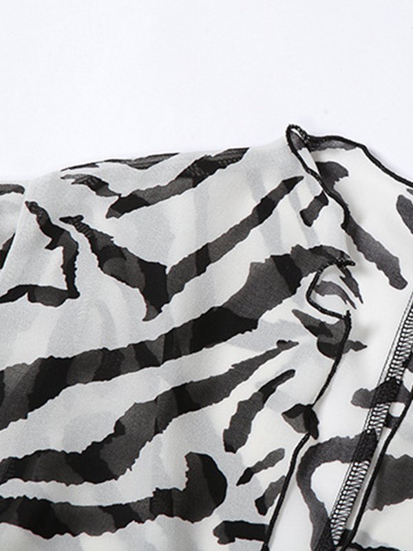 2023 Open Front Zebra Print Blouse Black M In Long Sleeves Online Store