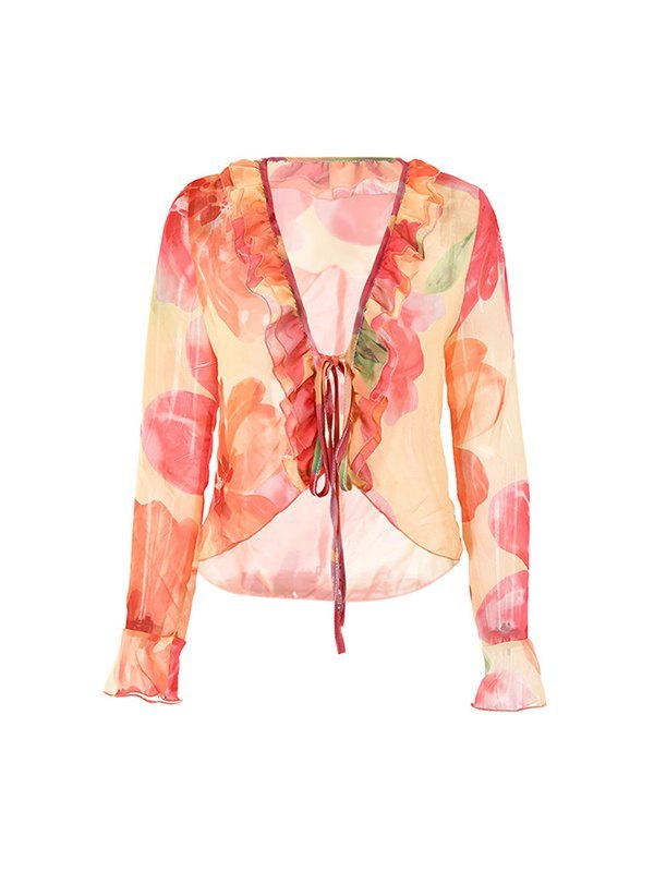 EMMIOL Plunge V Neck Chiffon Blouse