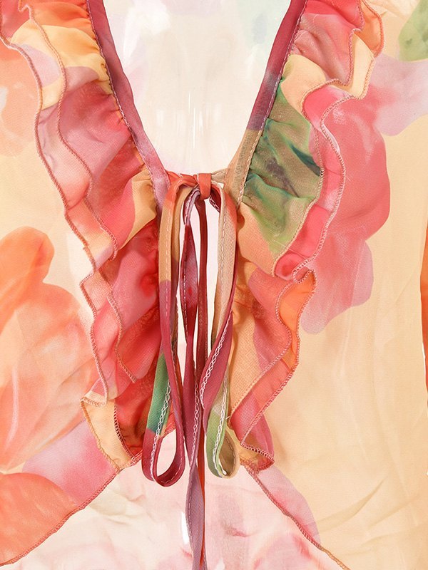 EMMIOL Plunge V Neck Chiffon Blouse