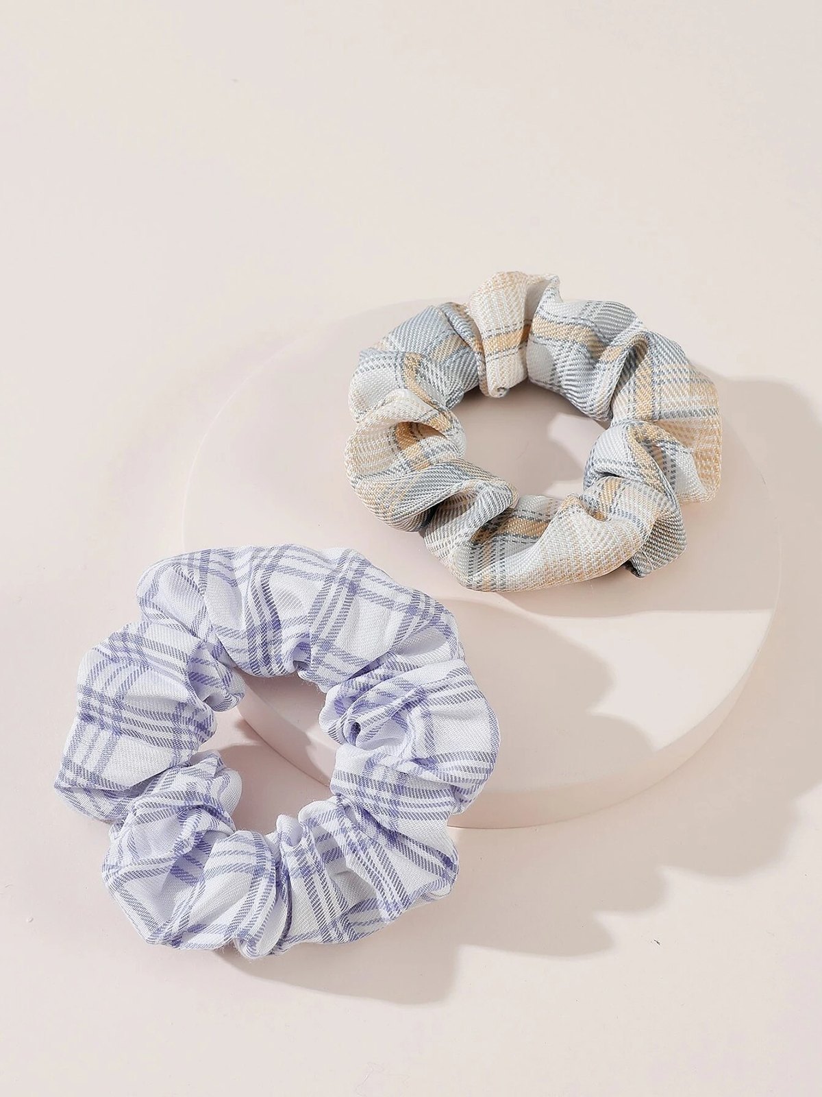 EMMIOL 2pcs Plaid Print Pleated Scrunchie