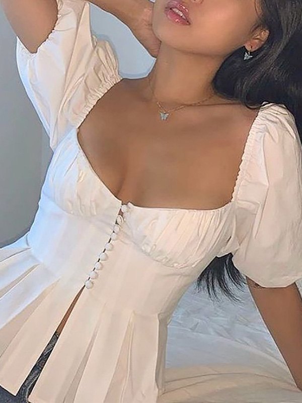 EMMIOL Blusa con escote corazón y busto fruncido