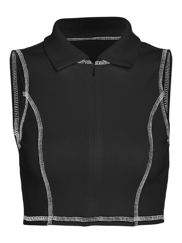 EMMIOL Zipper Front Stitch Detail Crop Top