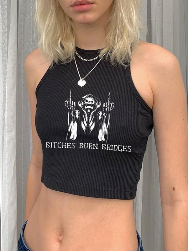 2021 Skull Graphic Ribbed Crop Tank Top Black S In Tank Tops & Camis Online Store. Best For Sale 