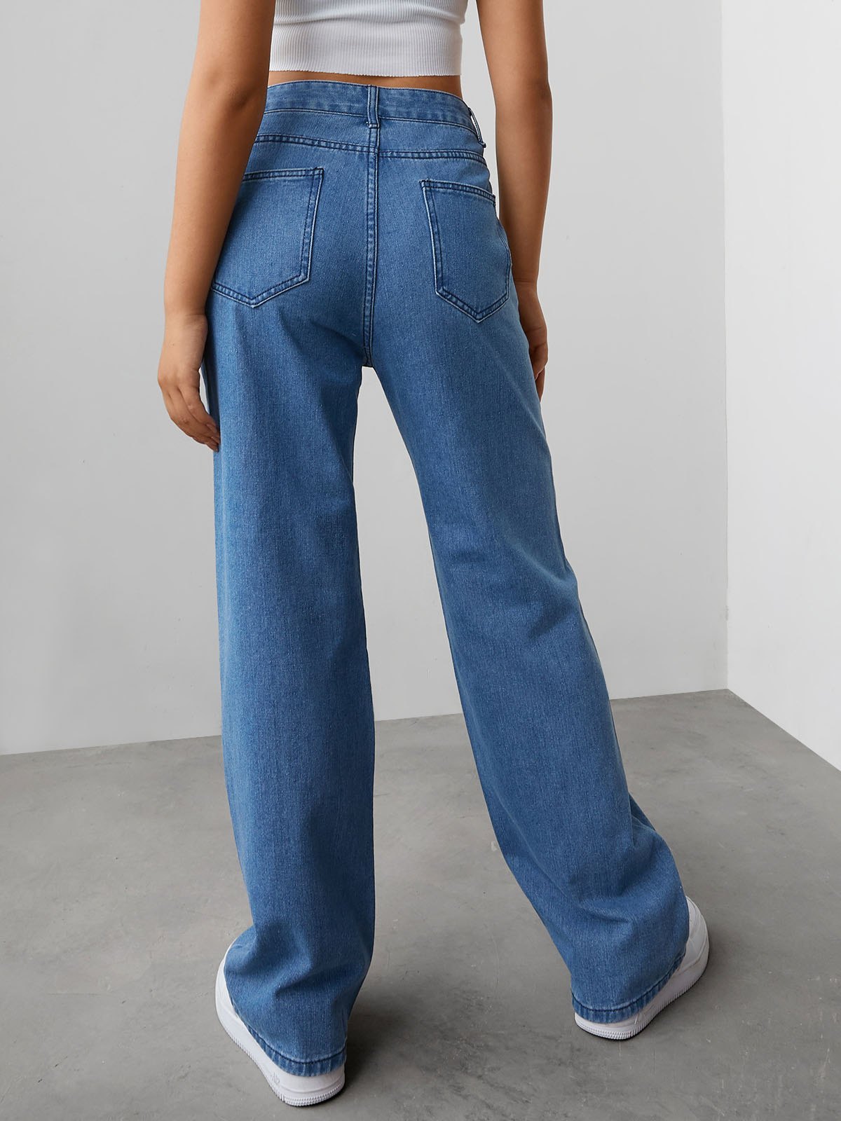 Emmiol Free shipping 2023 Art Abstract Lines Drawing Boyfriend Jeans Blue XL in Boyfriend Jeans