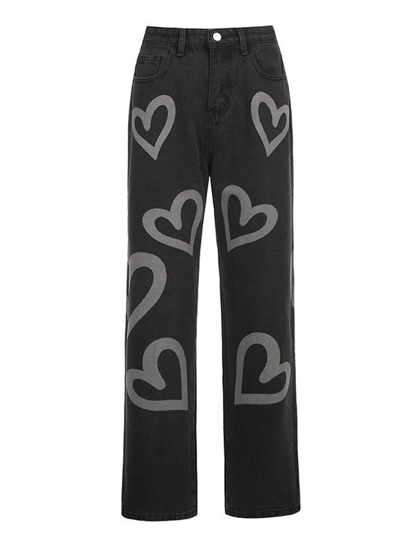 EMMIOL Vaqueros boyfriend con estampado de corazones Doodle