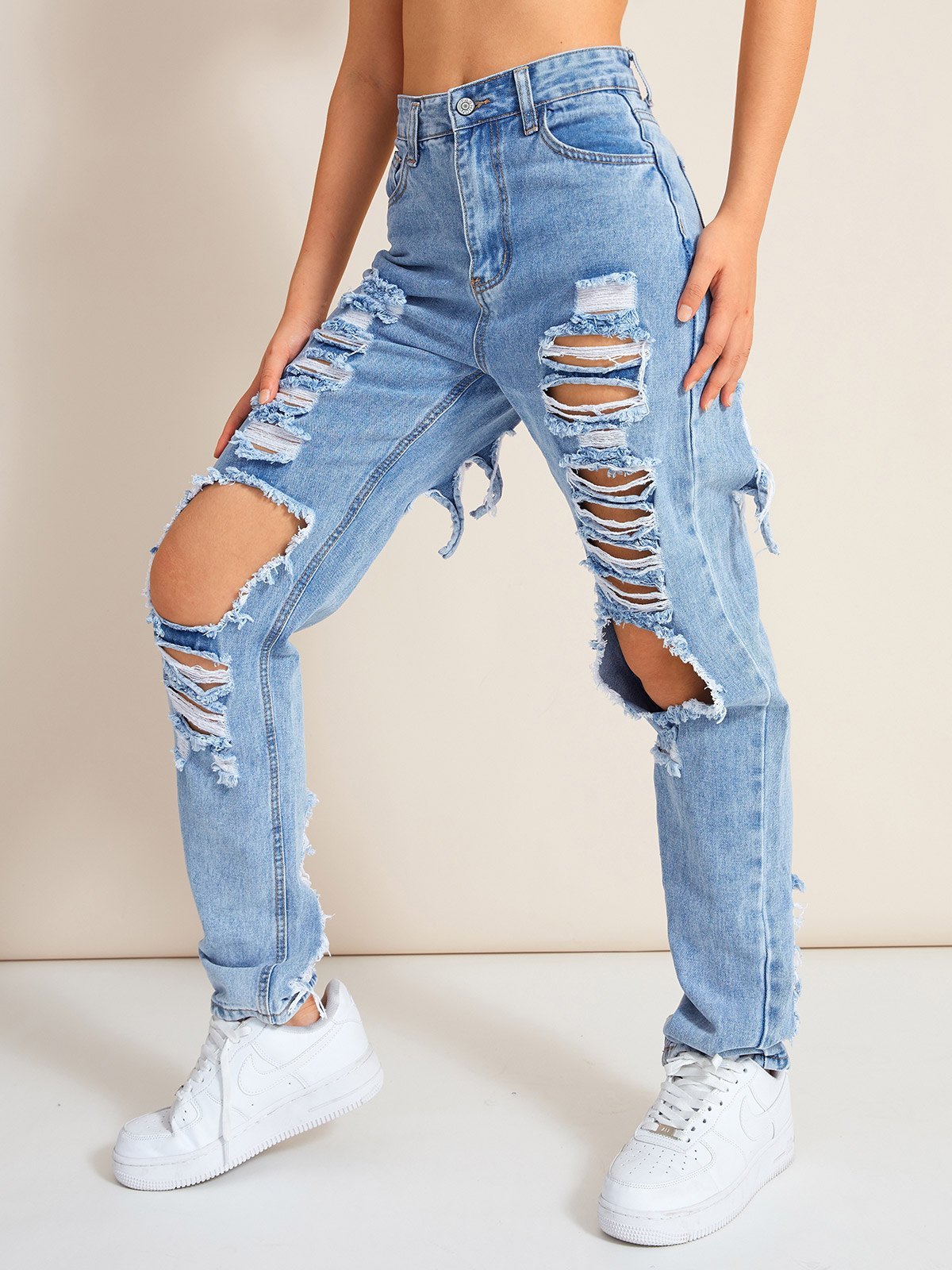 EMMIOL High Rise Destroy Ripped Jeans