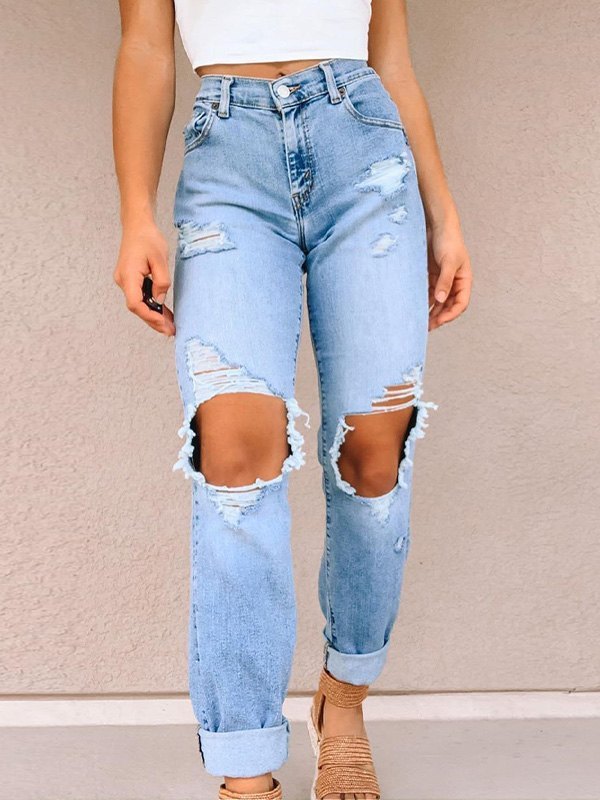 2022 Jeans strappati a vita media sfilacciati Blu XL In Jeans Strappati  Online Store. Best For Sale | Emmiol.com