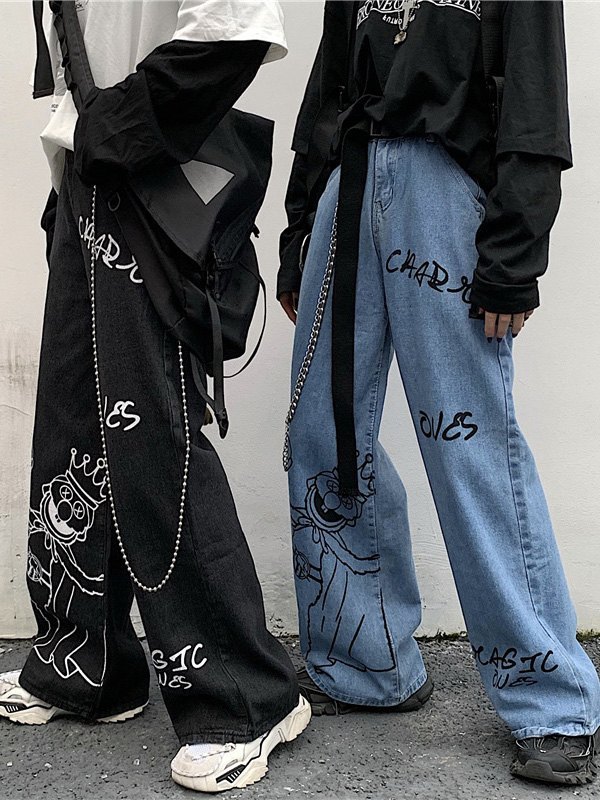 EMMIOL Cartoon Grafik Boyfriend Jeans