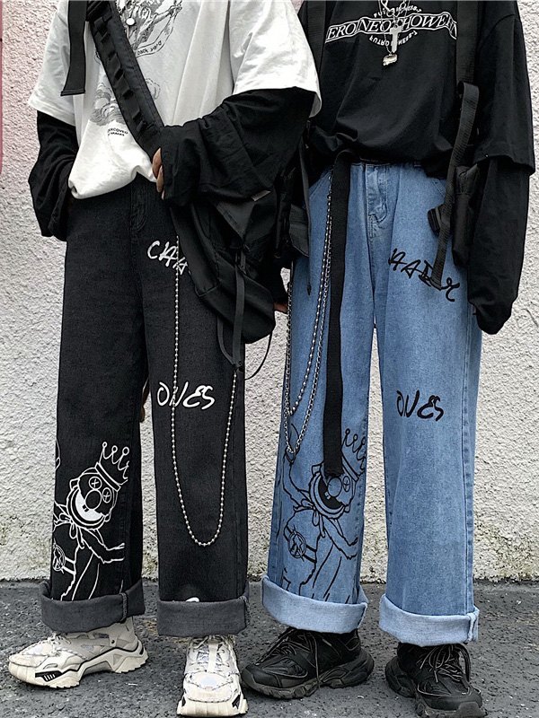 EMMIOL Cartoon Grafik Boyfriend Jeans